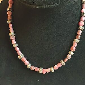 Rhodochrosite and Thai Silver Necklace